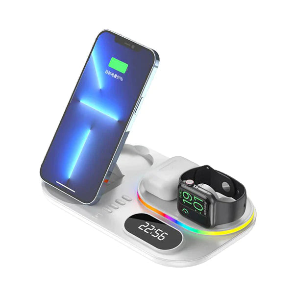 Moxom 4 in 1 Wireless Charging Station 25W Max, Smart Watch Charger, TWS Case Wireless Charging, LCD Clock LED Light, Type-C, USB Port, MX-ST08 Moxom 4 in 1 Wireless Charging Station 25W Max, Smart Watch Charger, TWS Case Wireless Charging, LCD Clock LED Light, Type-C, USB Port, MX-ST08
